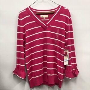Jones New York sport 3/4 sleeve pink white striped top size XL